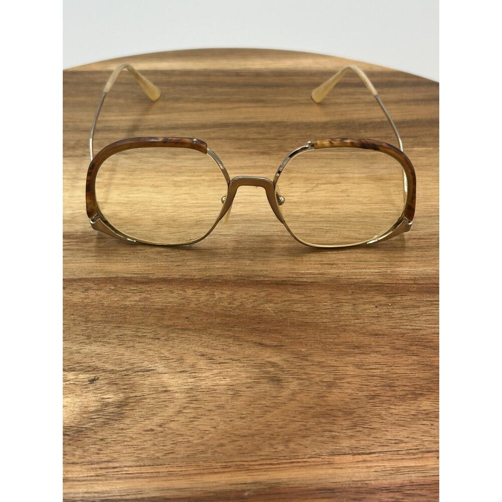 Vintage Mens Square Eyeglasses Frames 70s Tortoise Gold Tone Full Rim France